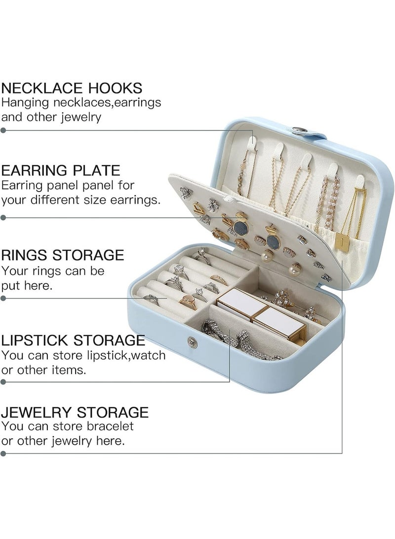 علبة مجوهرات سفر للنساء والبنات – منظم مجوهرات مزدوج الطبقة من الجلد الصناعي مع مرآة، علبة مجوهرات محمولة صغيرة لتخزين الخواتم والعقود والأساور والأقراط، تصميم أنيق للسفر والهدايا الفاخرة، منظم إكسسوارات نسائي، علبة مجوهرات للبنات، منظم مجوهرات محمول وعصري - Image 3